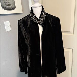 Soft Surroundings Black Velvet Blazer with Intricate Collar